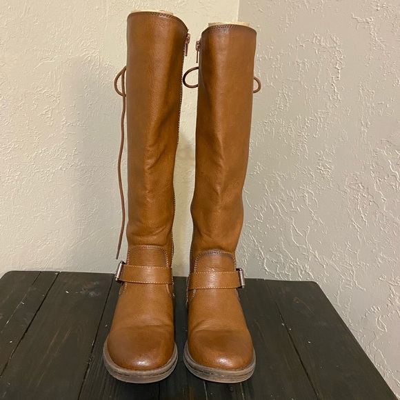 Like-new lace up faux leather tall boots - Picture 2 of 13